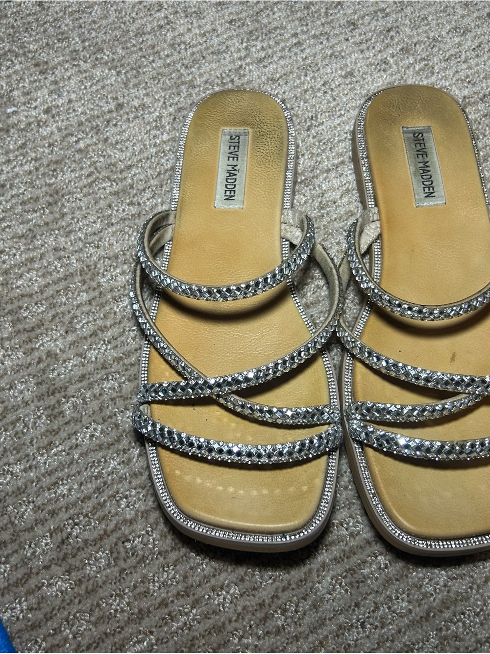 Steve Madden Gold-Tone Crystal Multi-Strap Slide Sandals
